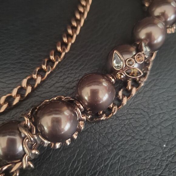 Givenchy Triple Strand Necklace Bronze Tone Beads with Crystal Accents Toggle‎ - Picture 6 of 12